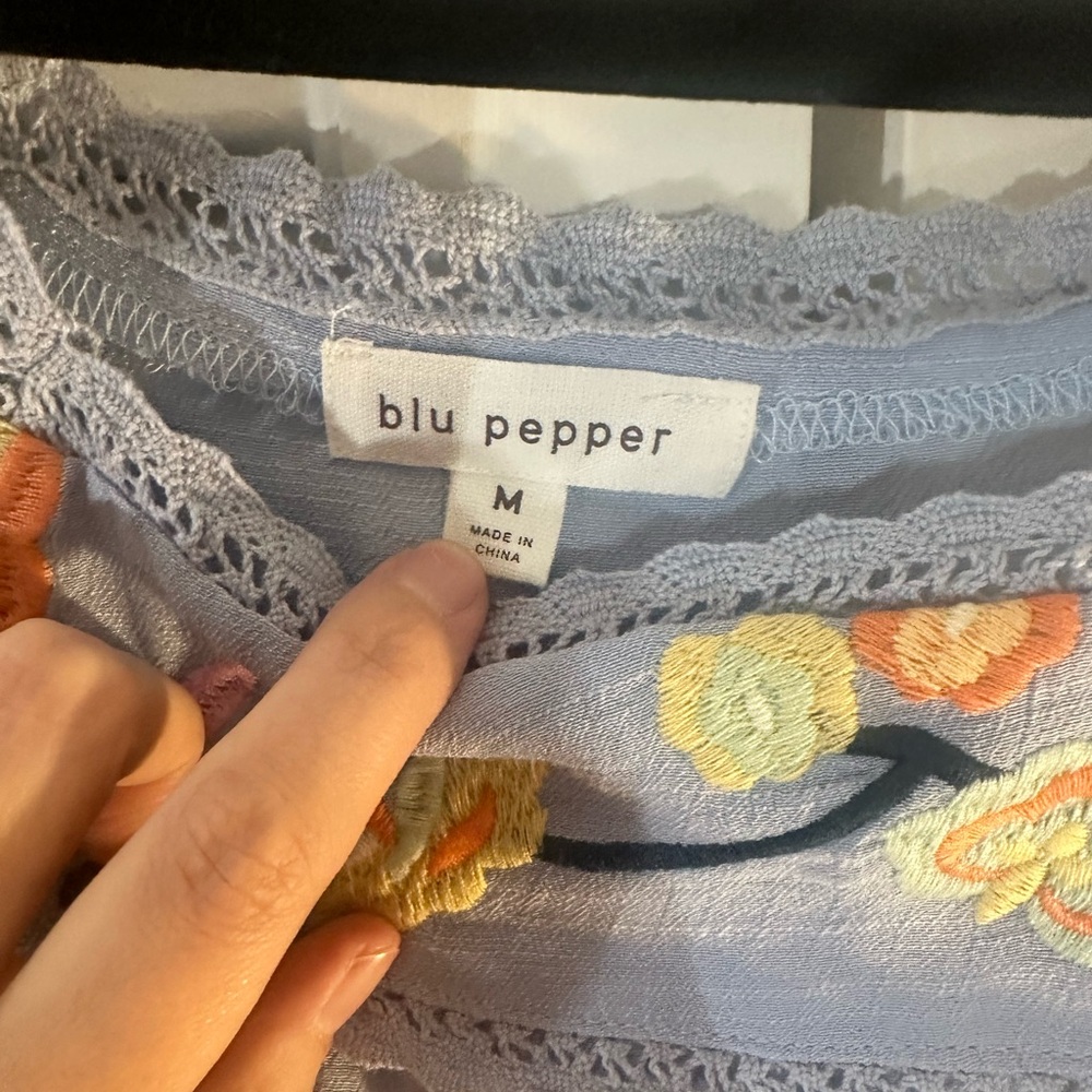 Blu Pepper Light Blue Embroidered Blouse - Picture 4 of 4